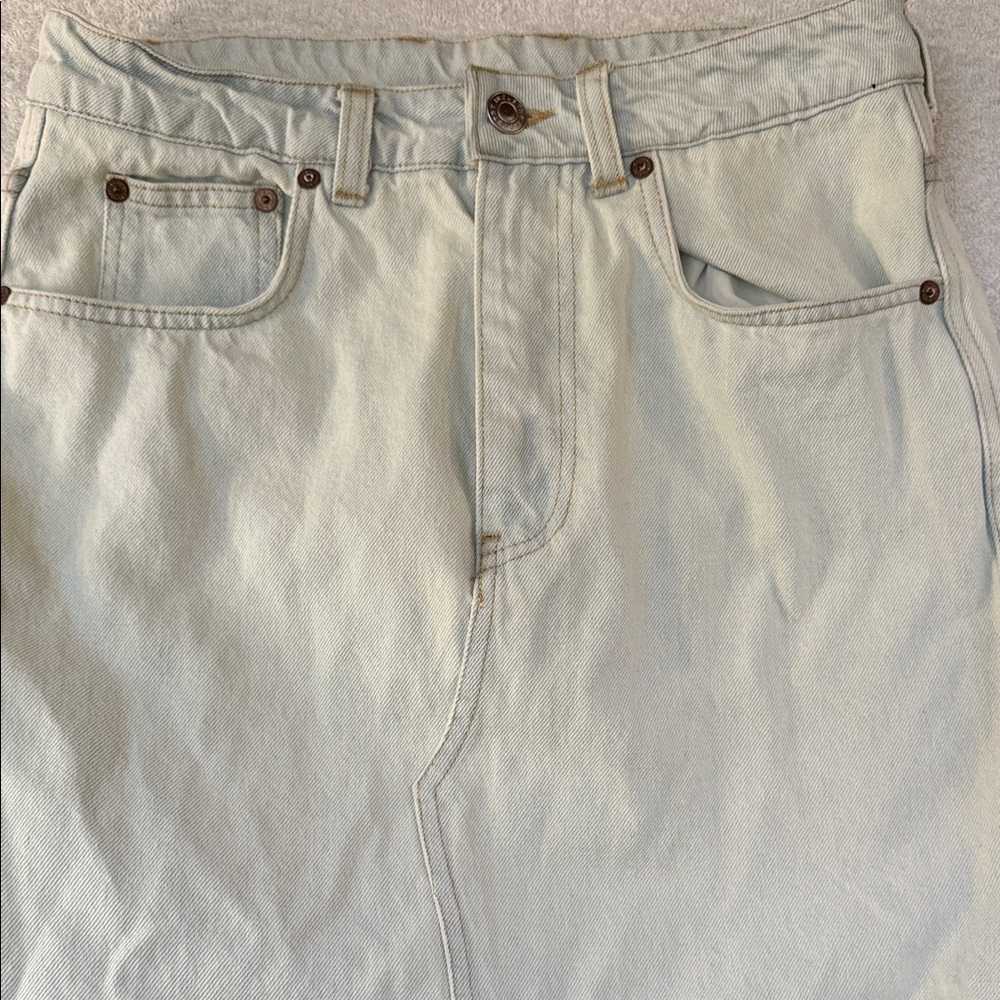 NWOT INDUSTRY Front Slit Casual Light Denim Skirt Mid Rise Maxi Y2K Boho Edgy - Picture 11 of 14